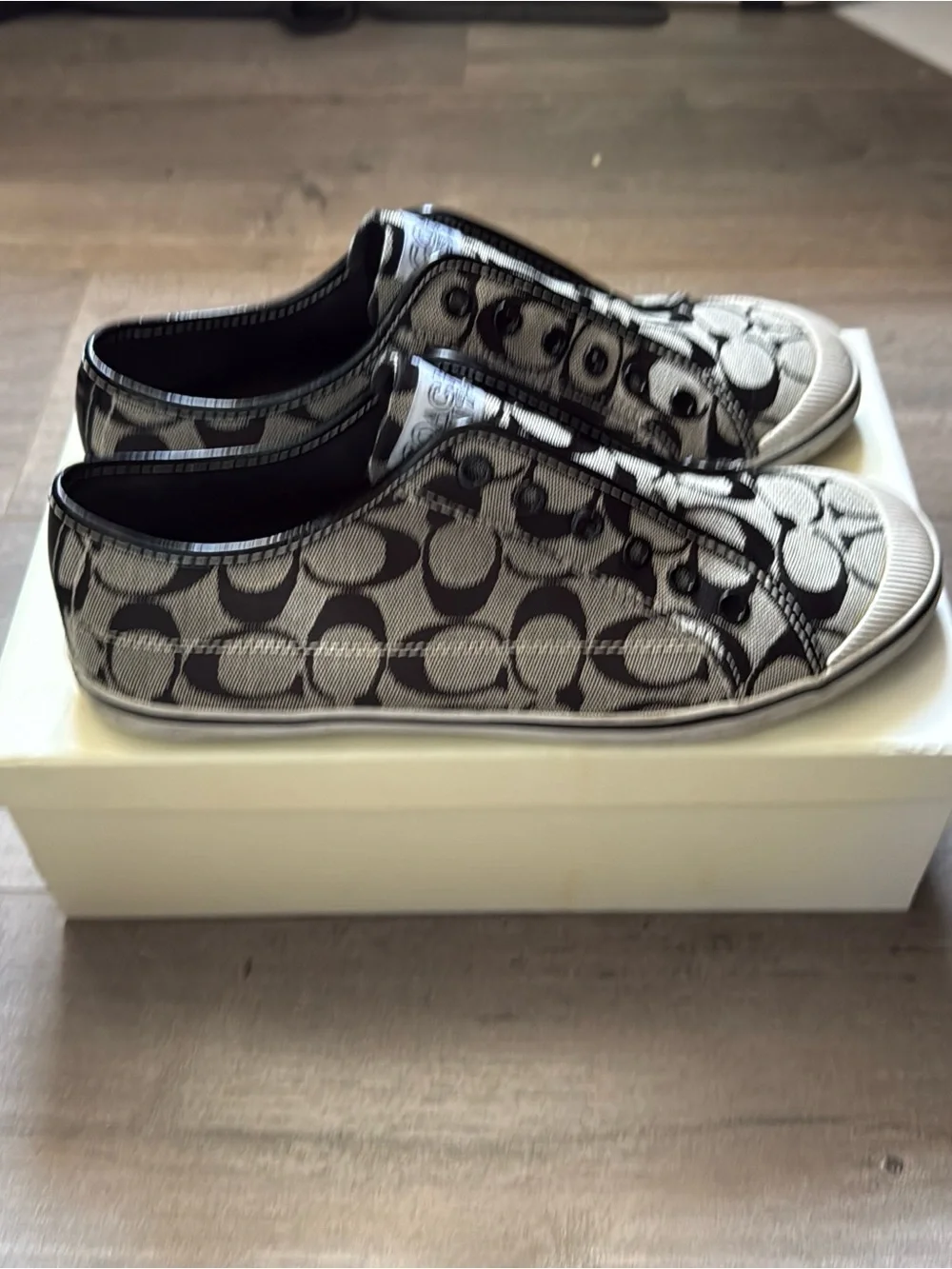 Coach Monogram Canvas Slip-On Sneakers in Black and Gray